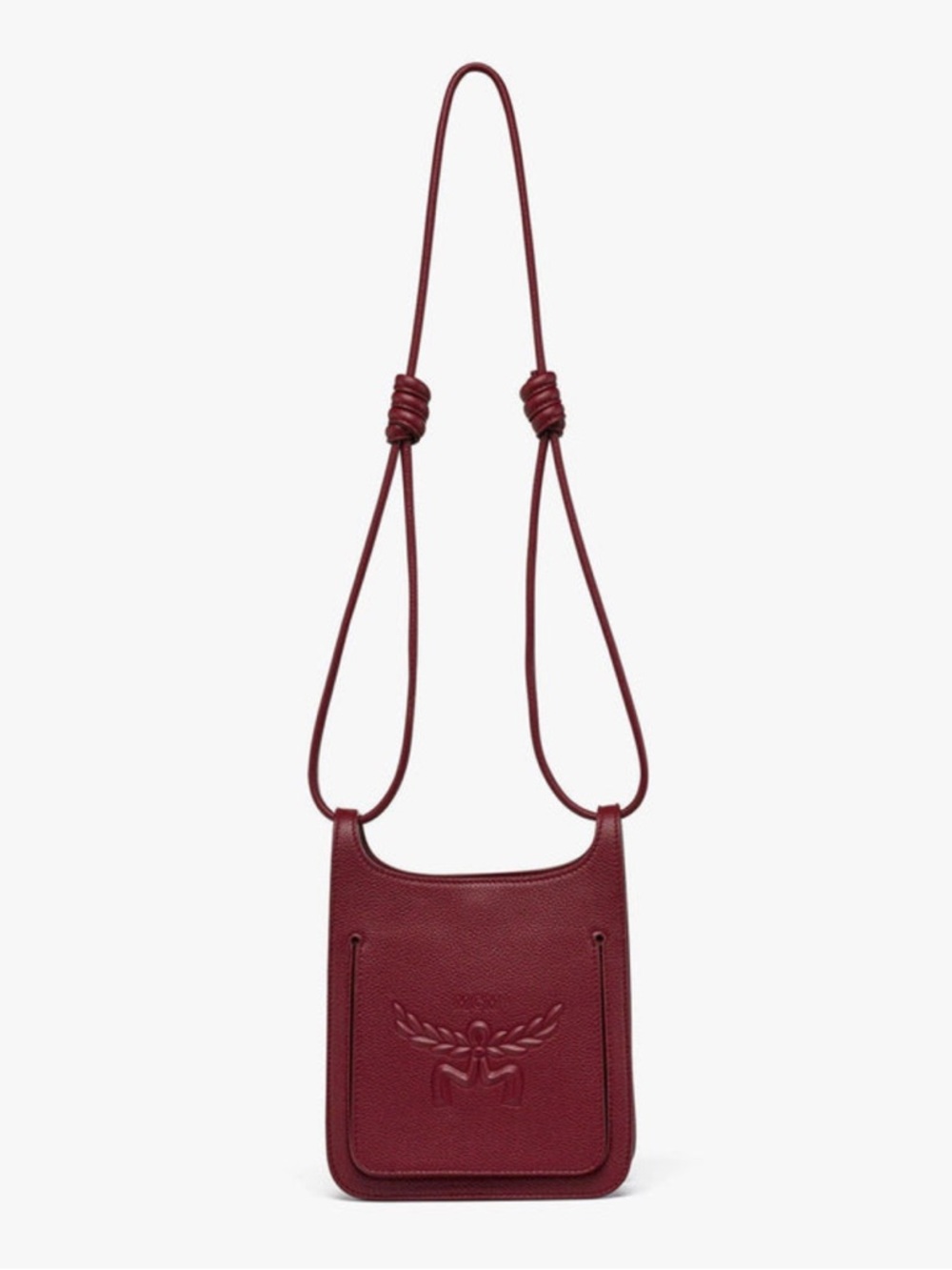 MCM Leather Mini Debossed Logo Himmel Hobo Bag Red Burgundy NWT full inclusion - Picture 3 of 12